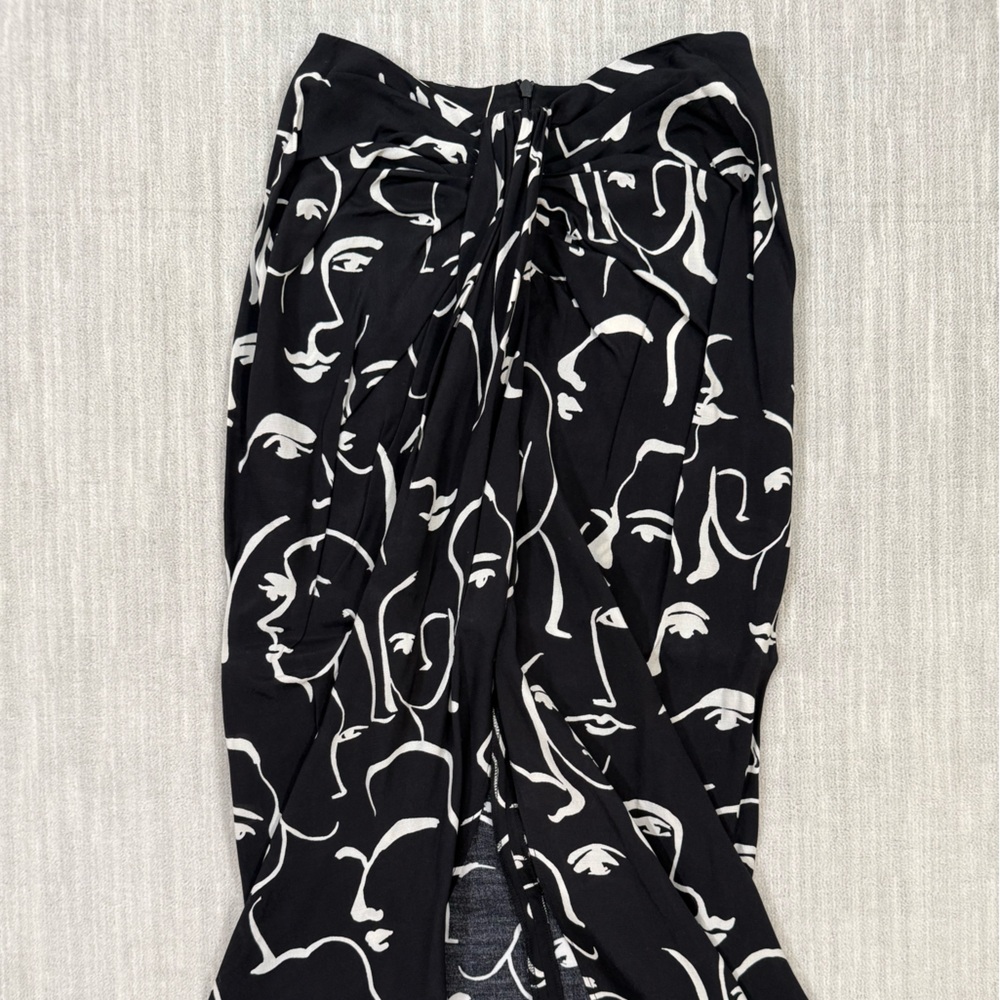 Zara Black Maxi Skirt with White Abstract Face Print